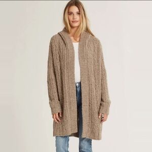 Nakedcashmere Cozy Tan Cable Knit 100% Cashmere Hooded Cardigan Valued At $990